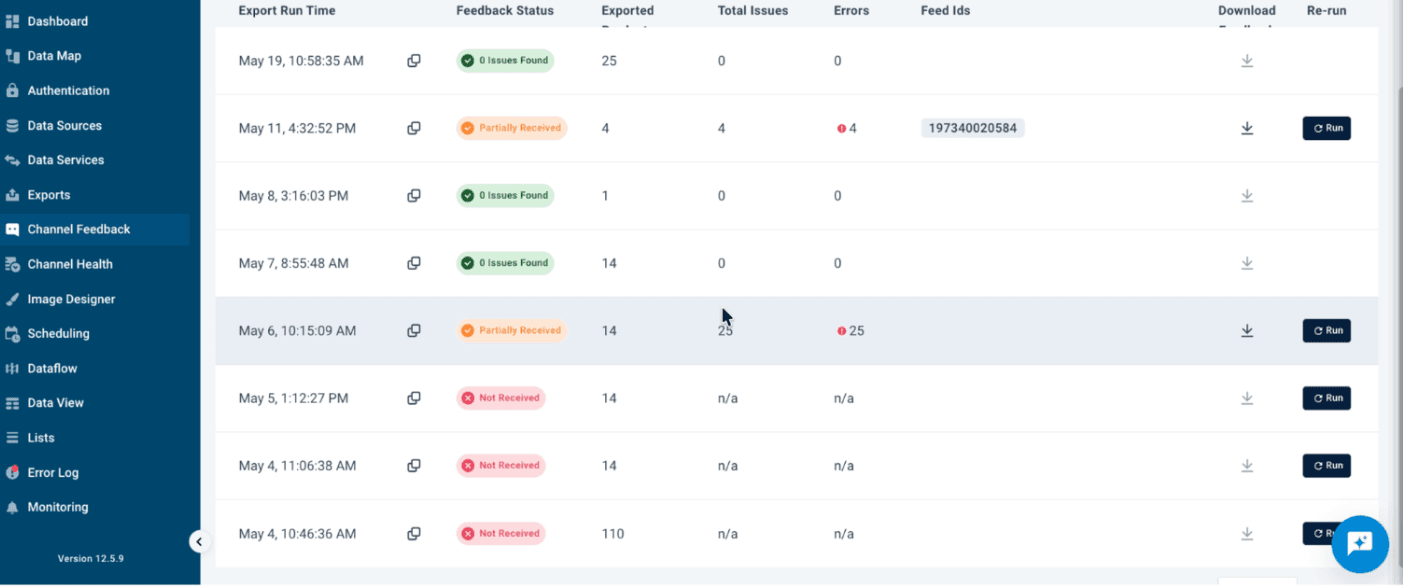 Comparing exports over time in Channel Feedback History