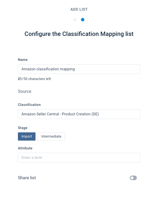 Configure Classification Mapping list showing Name, Classification, Stage, and Attribute fields