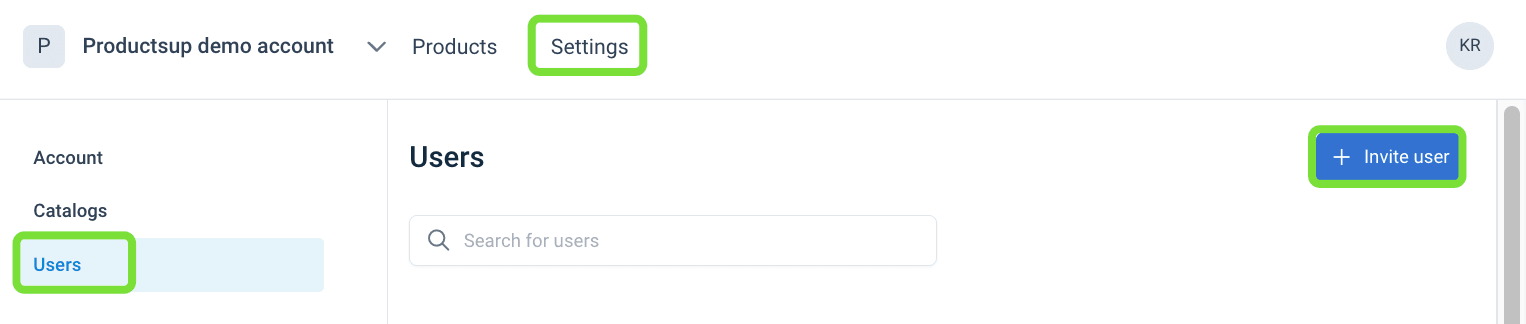 Invite user in Account settings in Content Portal