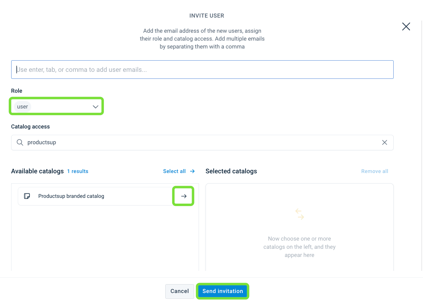 Invite user dialog in Content Portal