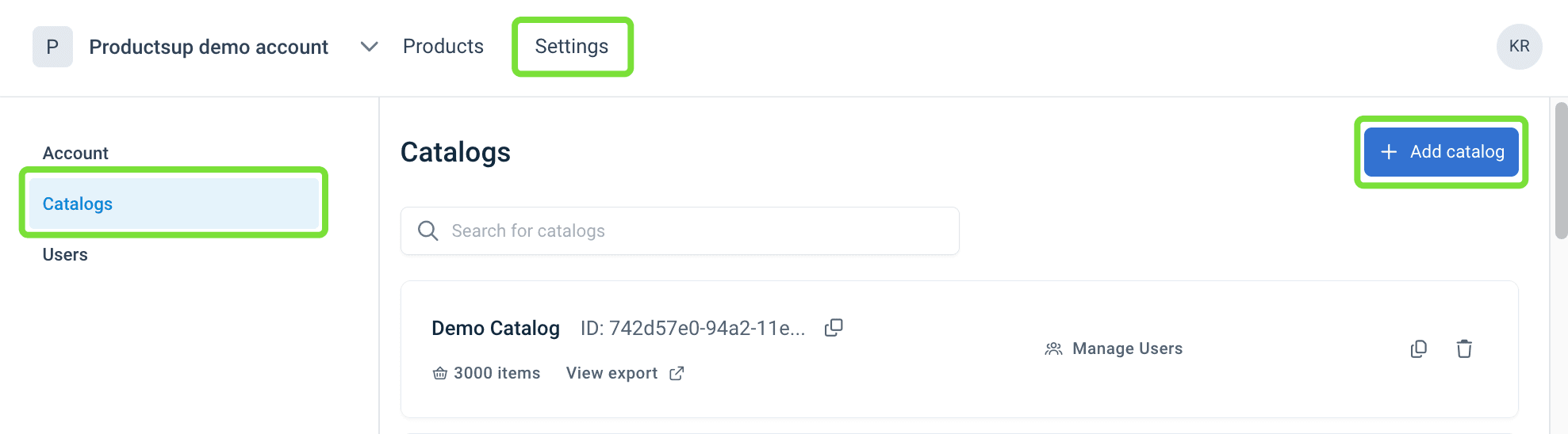 Add Catalog button in catalog settings in Content Portal