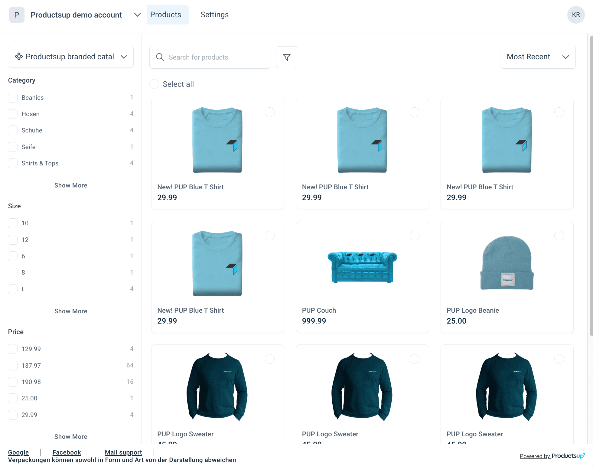 Catalog page in Content Portal