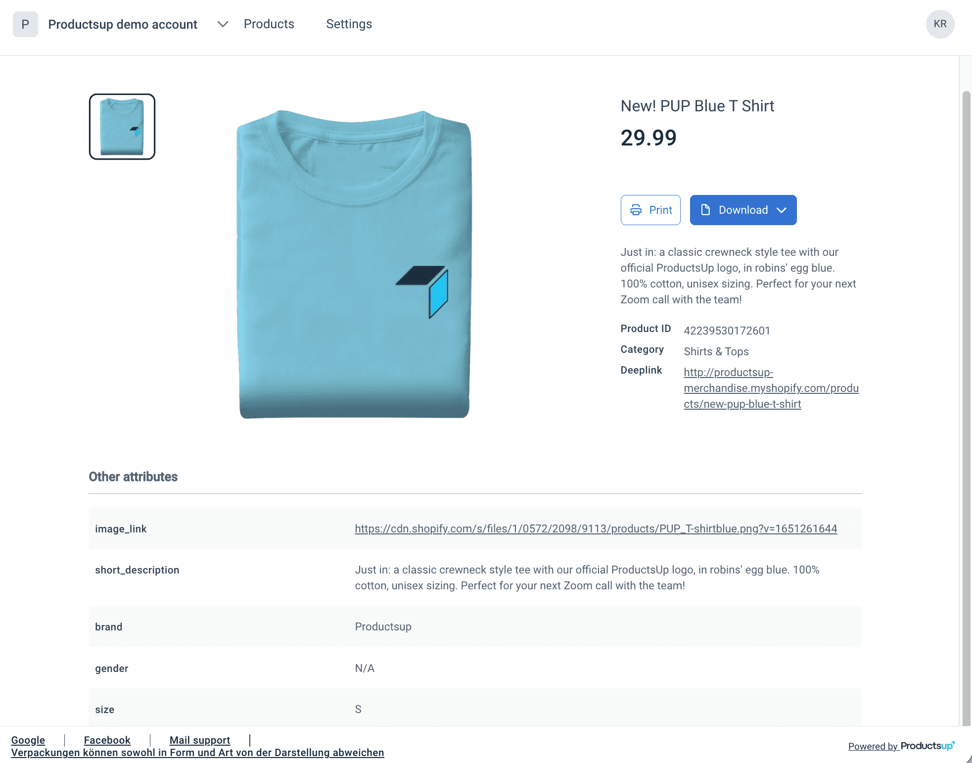 Product page in the catalog in Content Portal