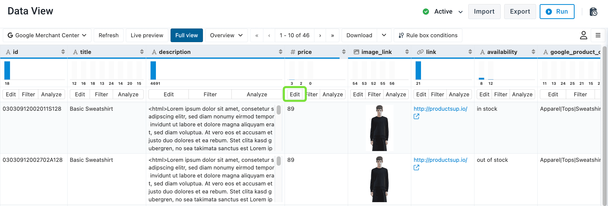 Edit button in Data View