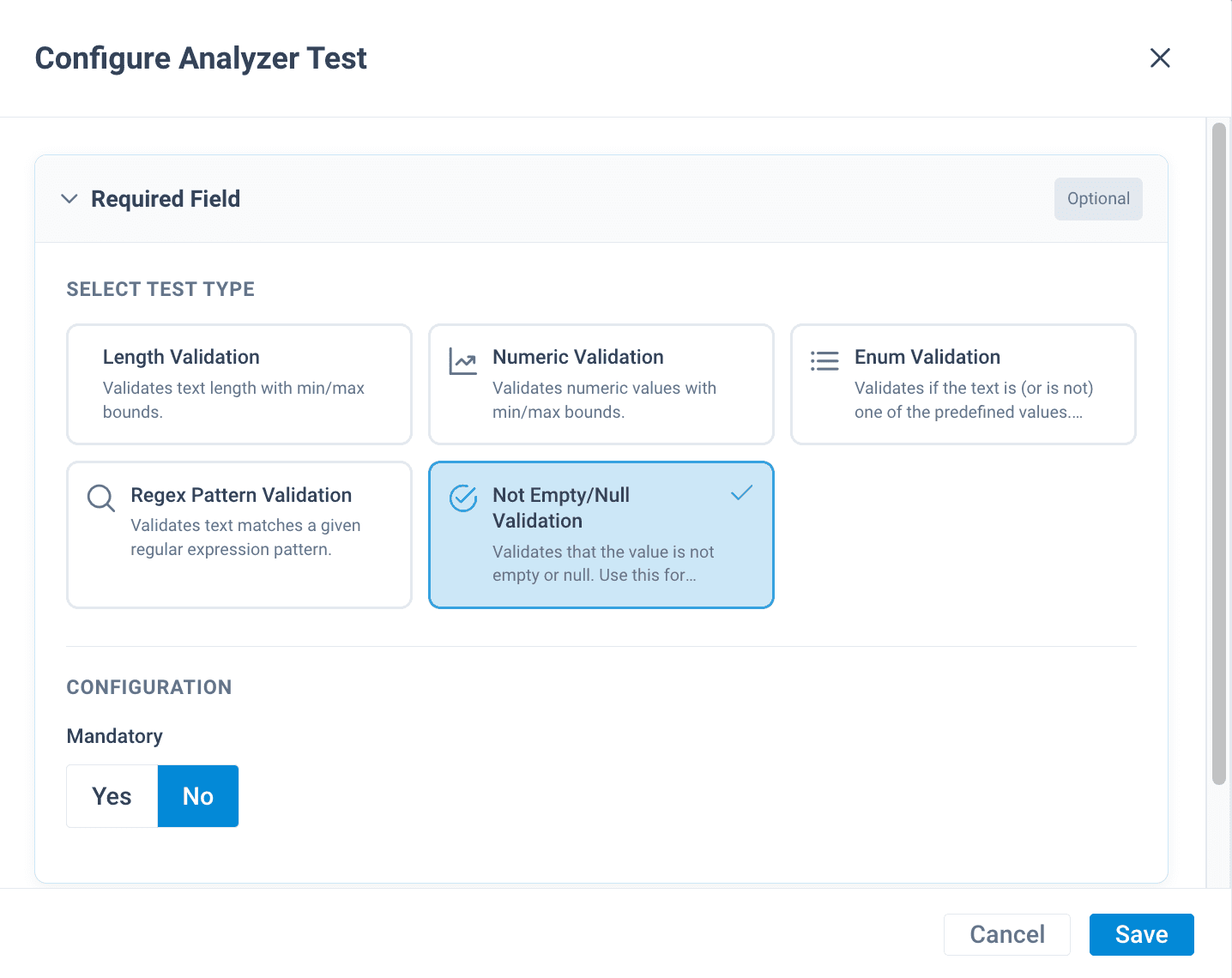 Not empty/null validation analyzer test