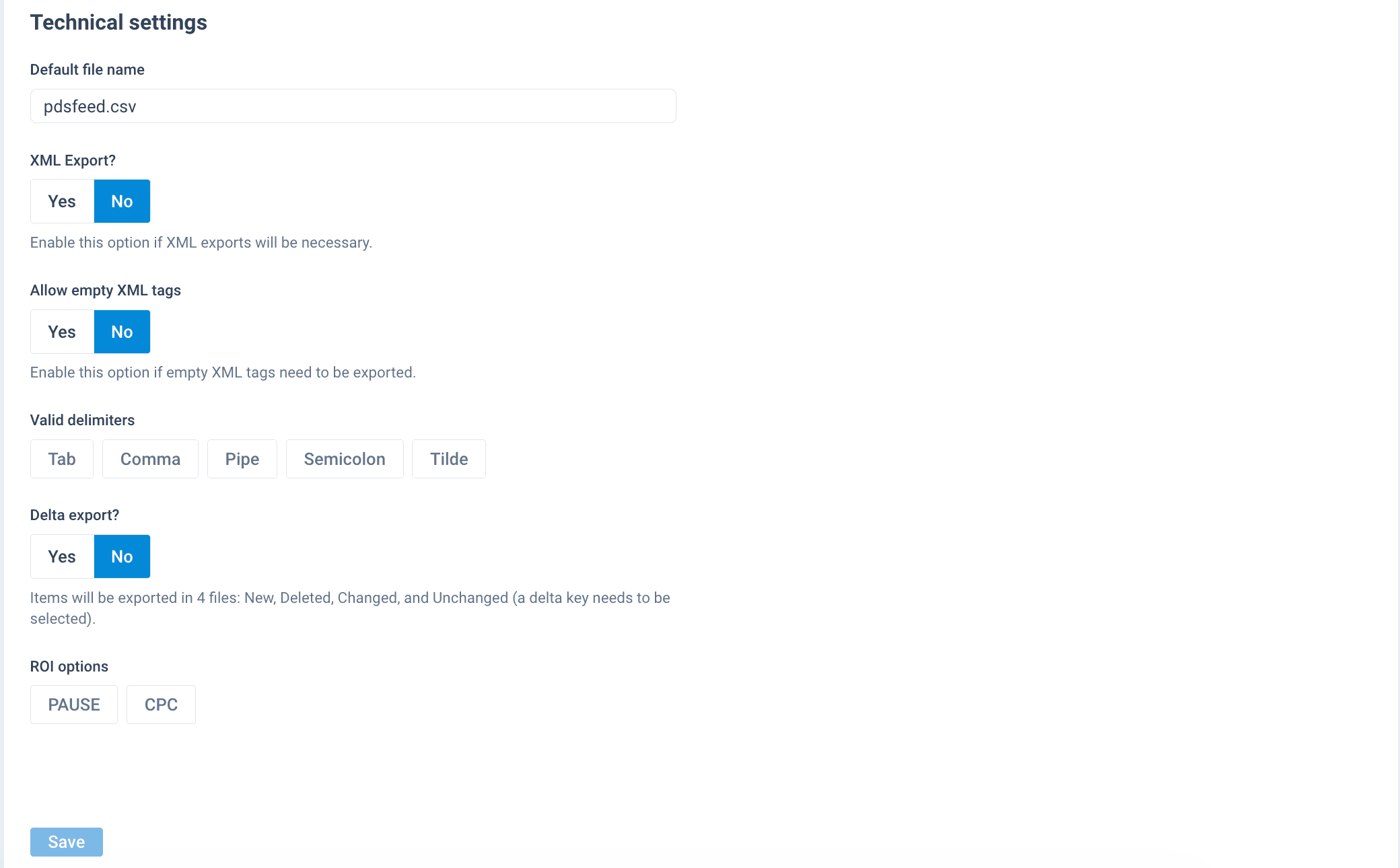 Select technical settings