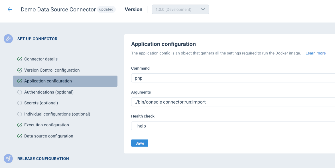Application configuration step