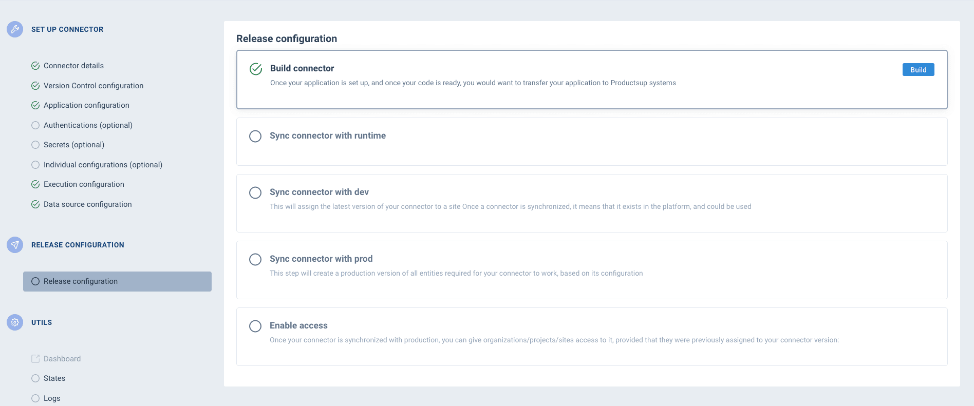 Release configuration page before building — click Build to start