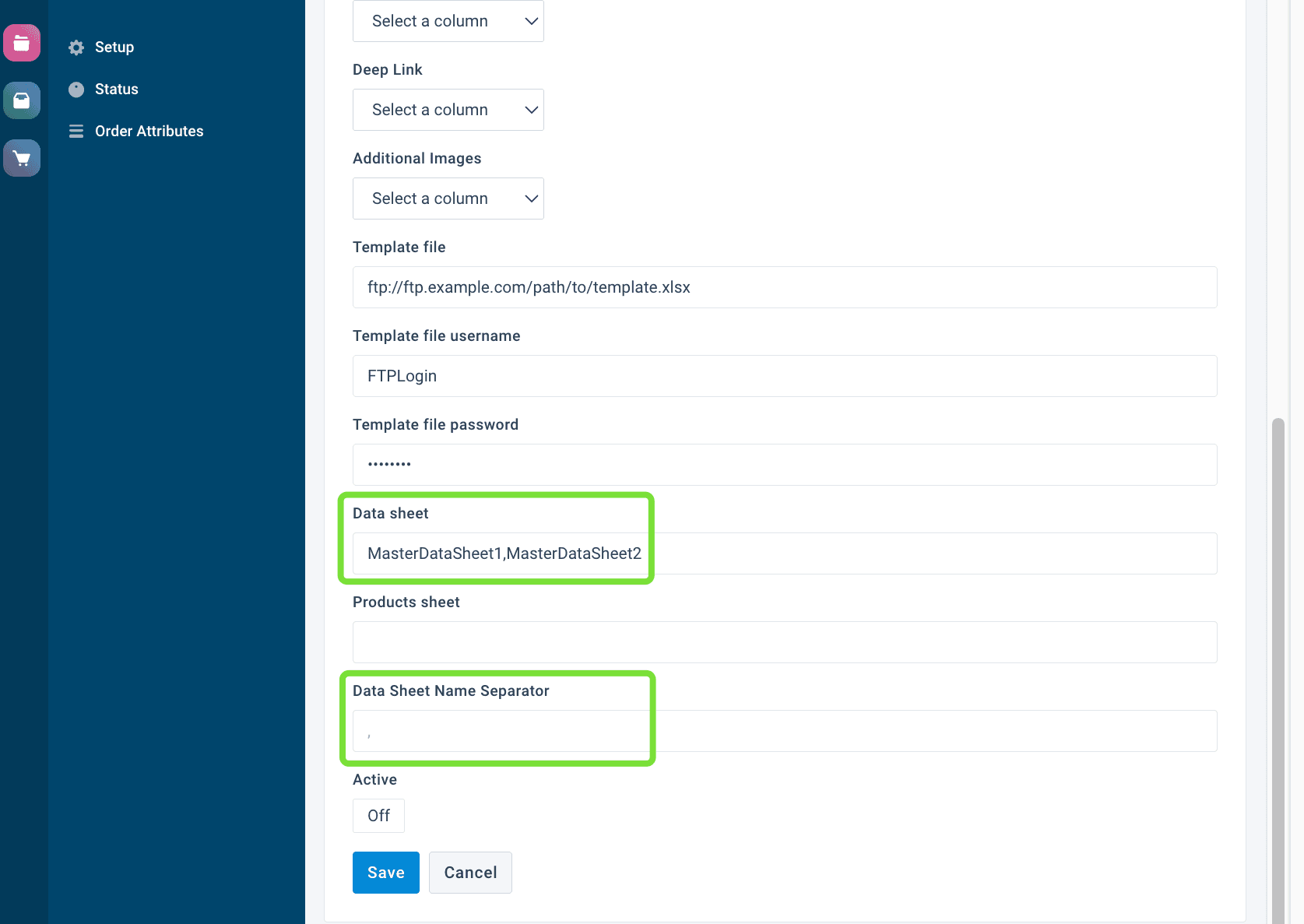 Several data sheets separated by a comma in custom export in Content Portal