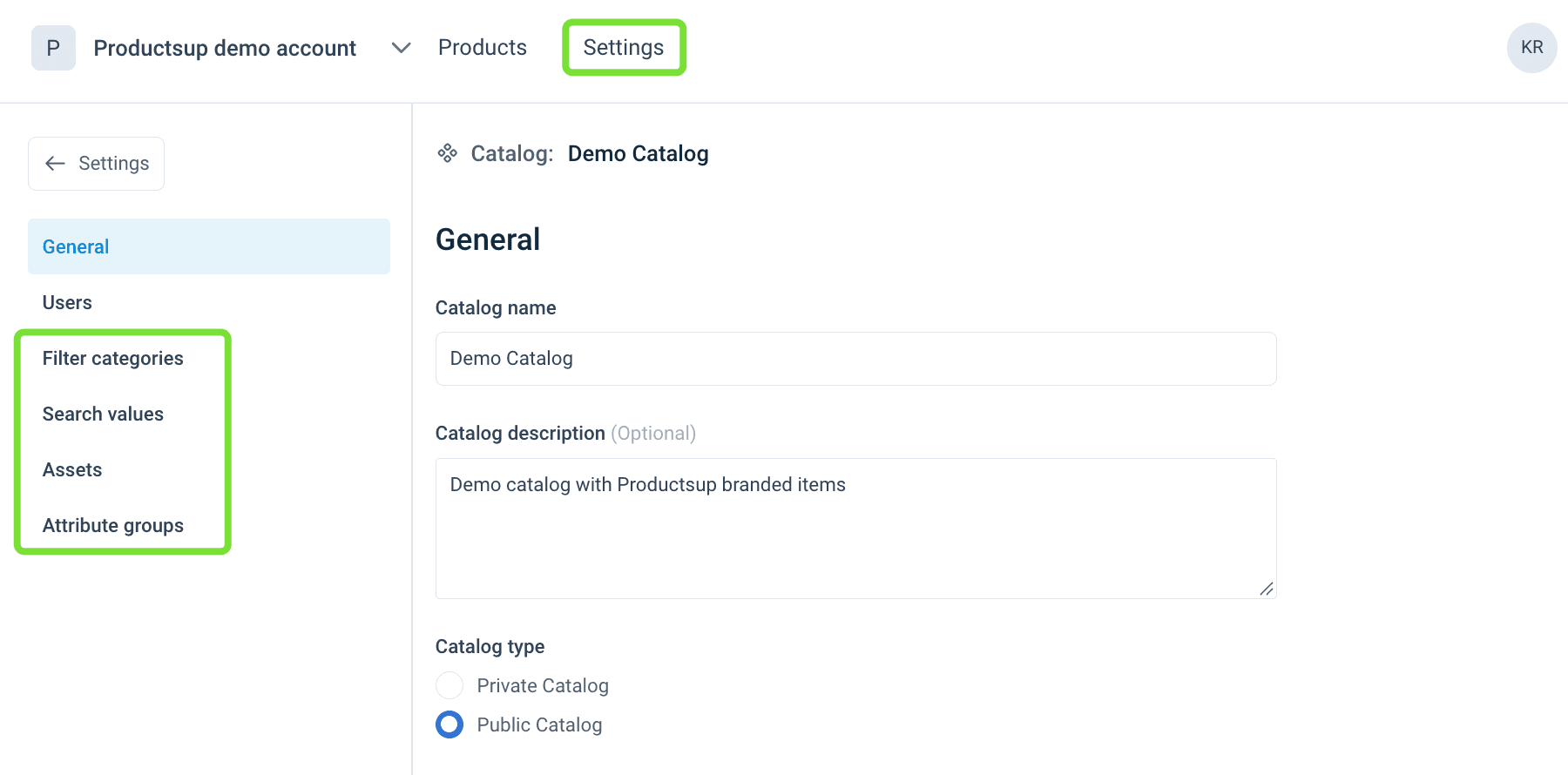 Attribute mapping options in Catalog settings in Content Portal