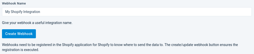 Webhook Name field and Create Webhook button