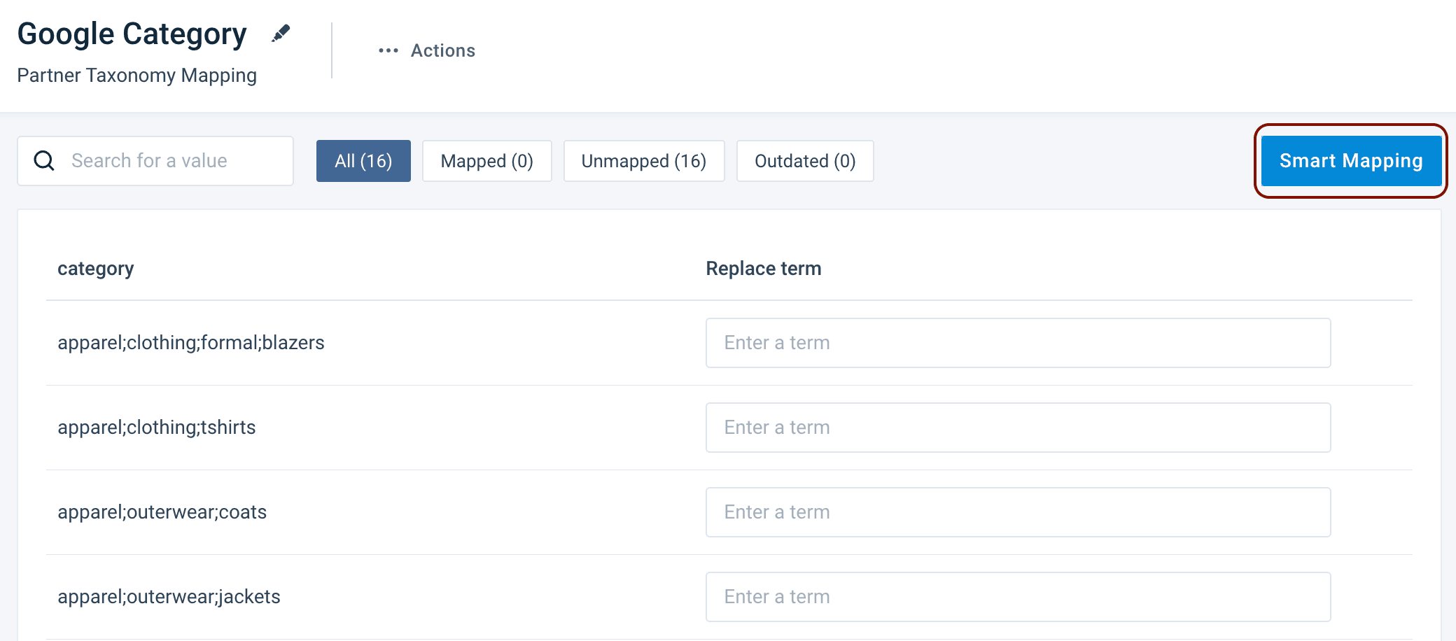 Smart Mapping button on a Partner Taxonomy Mapping list