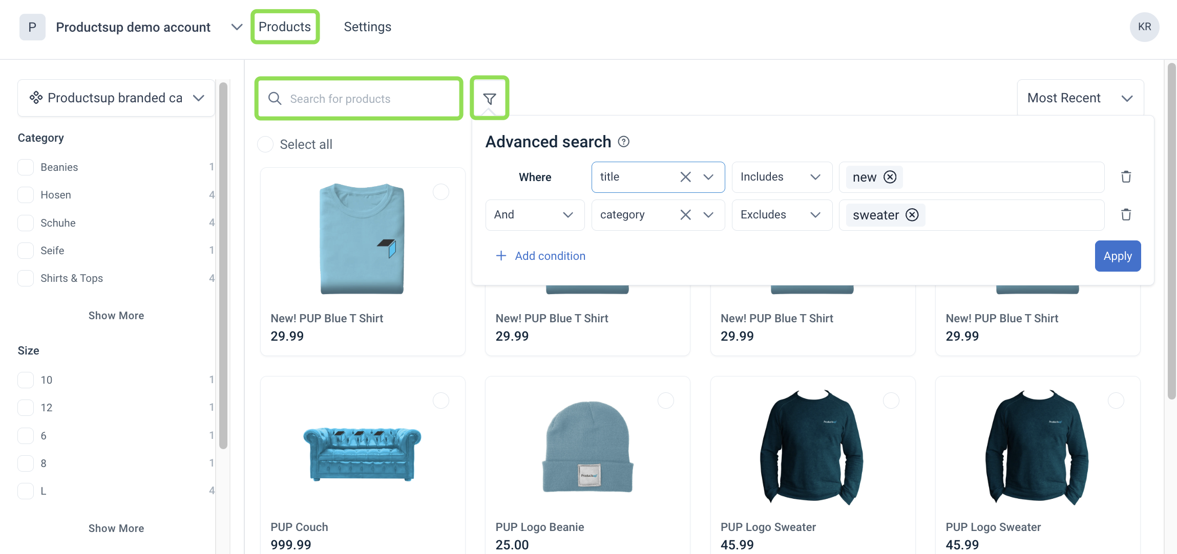 Search and Advanced search in Content Portal